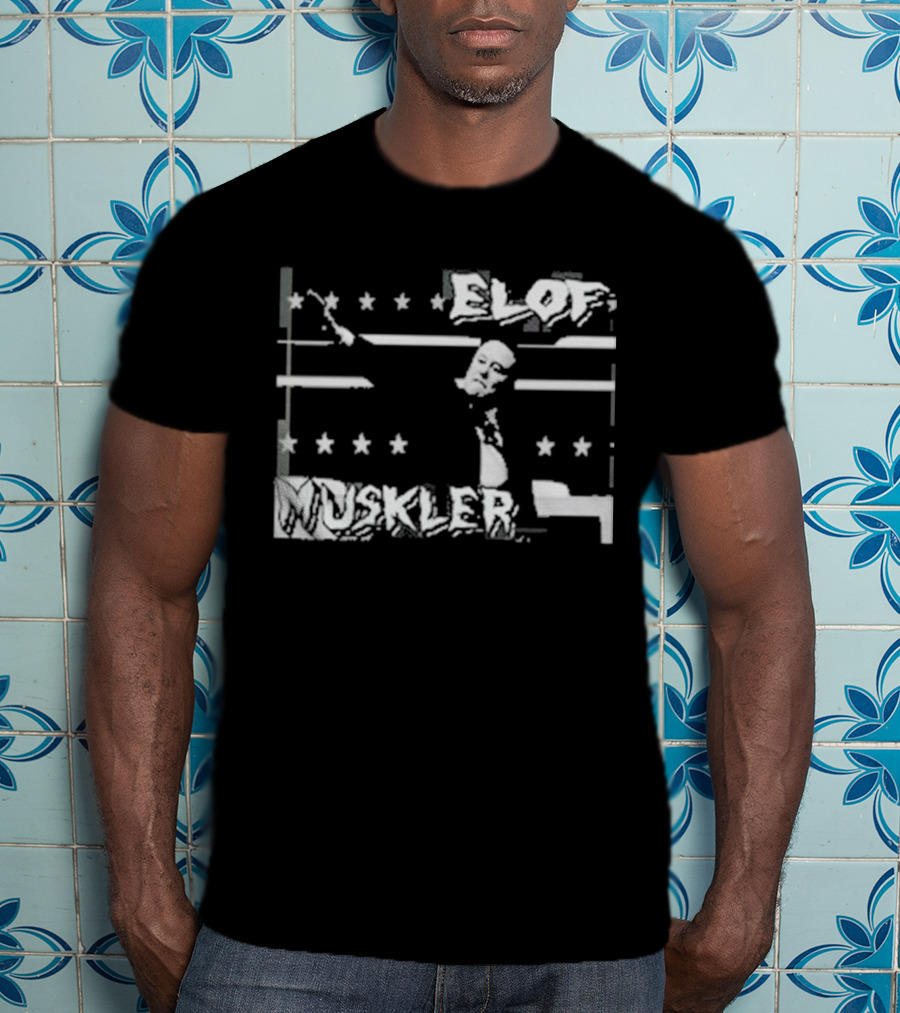 Elof Muskler Bold Star Pattern With Strongman Silhouette T-Shirt