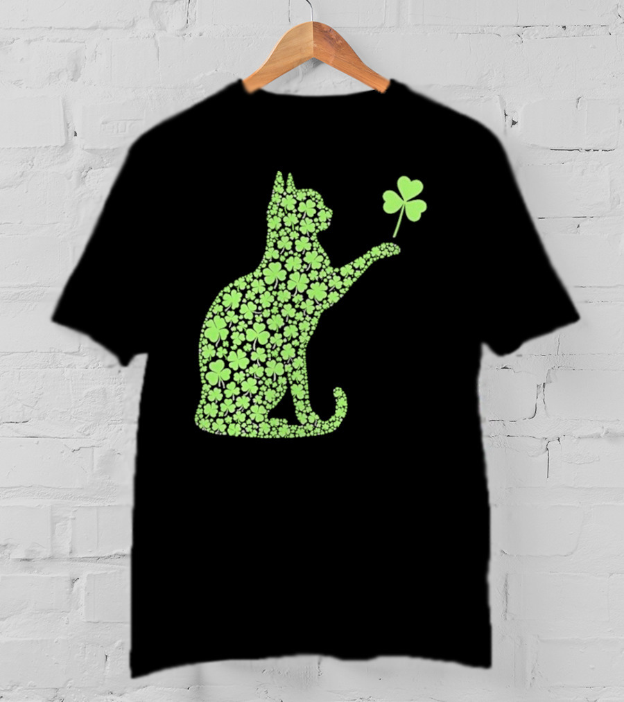Funny St. Patrick’S Day Shamrock Cat Irish T-Shirt