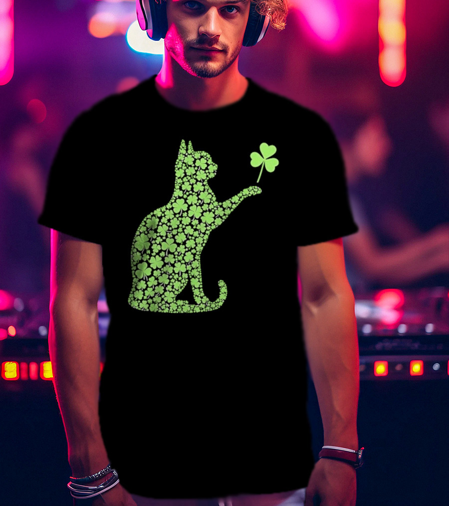 Funny St. Patrick’S Day Shamrock Cat Irish T-Shirt