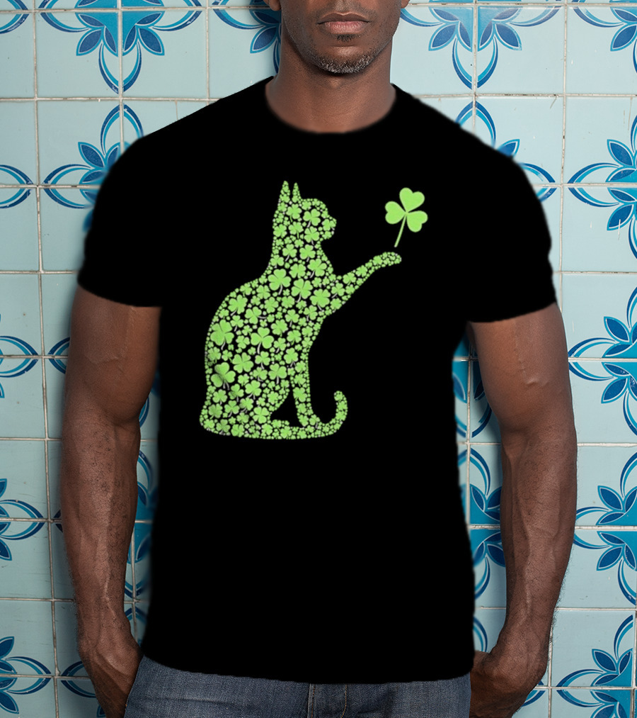 Funny St. Patrick’S Day Shamrock Cat Irish T-Shirt