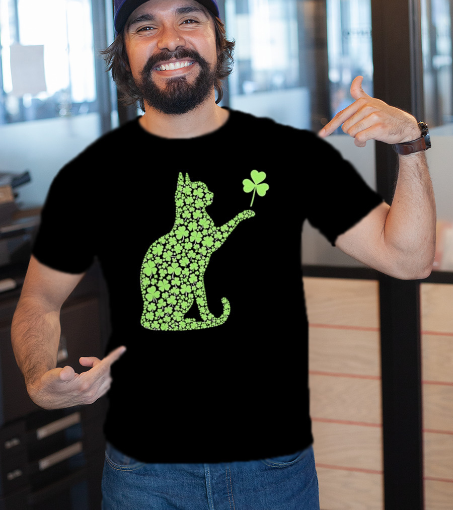 Funny St. Patrick’S Day Shamrock Cat Irish T-Shirt