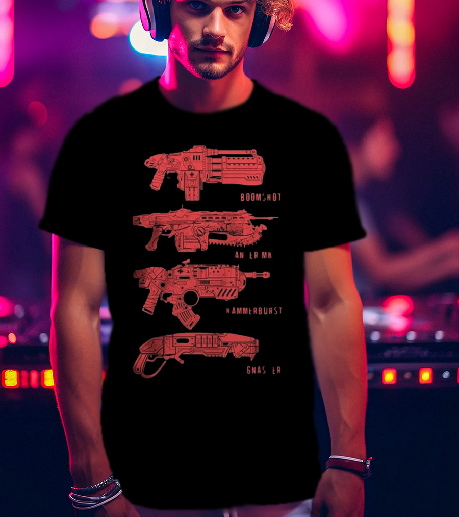 Gears Of War Boomshot Lancer Mk II Hammerburst Gnasher Weapon Stack T-Shirt