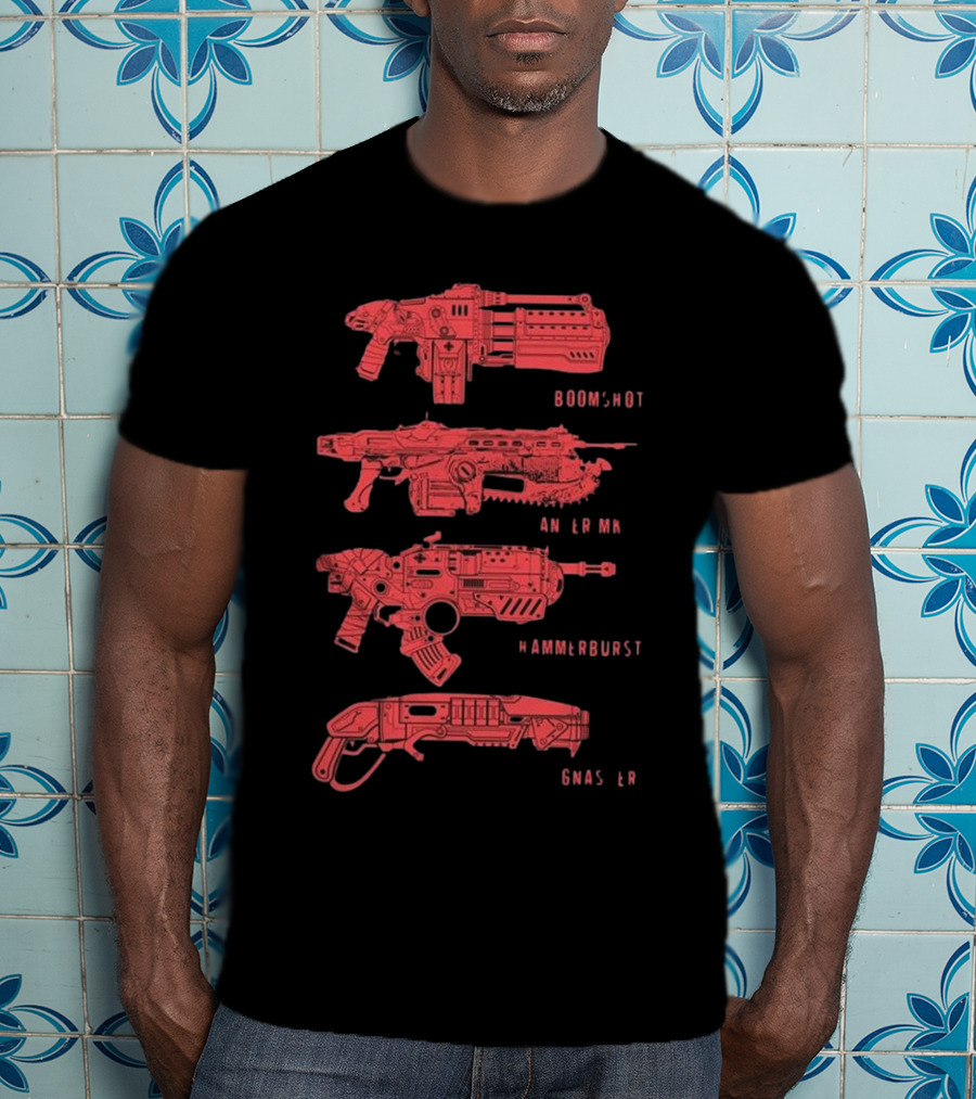 Gears Of War Boomshot Lancer Mk II Hammerburst Gnasher Weapon Stack T-Shirt