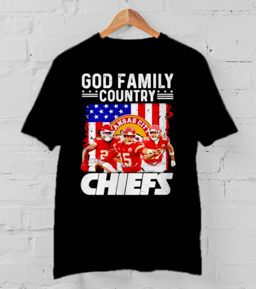 God Family Country Kansas City Chiefs Signatures T-Shirt