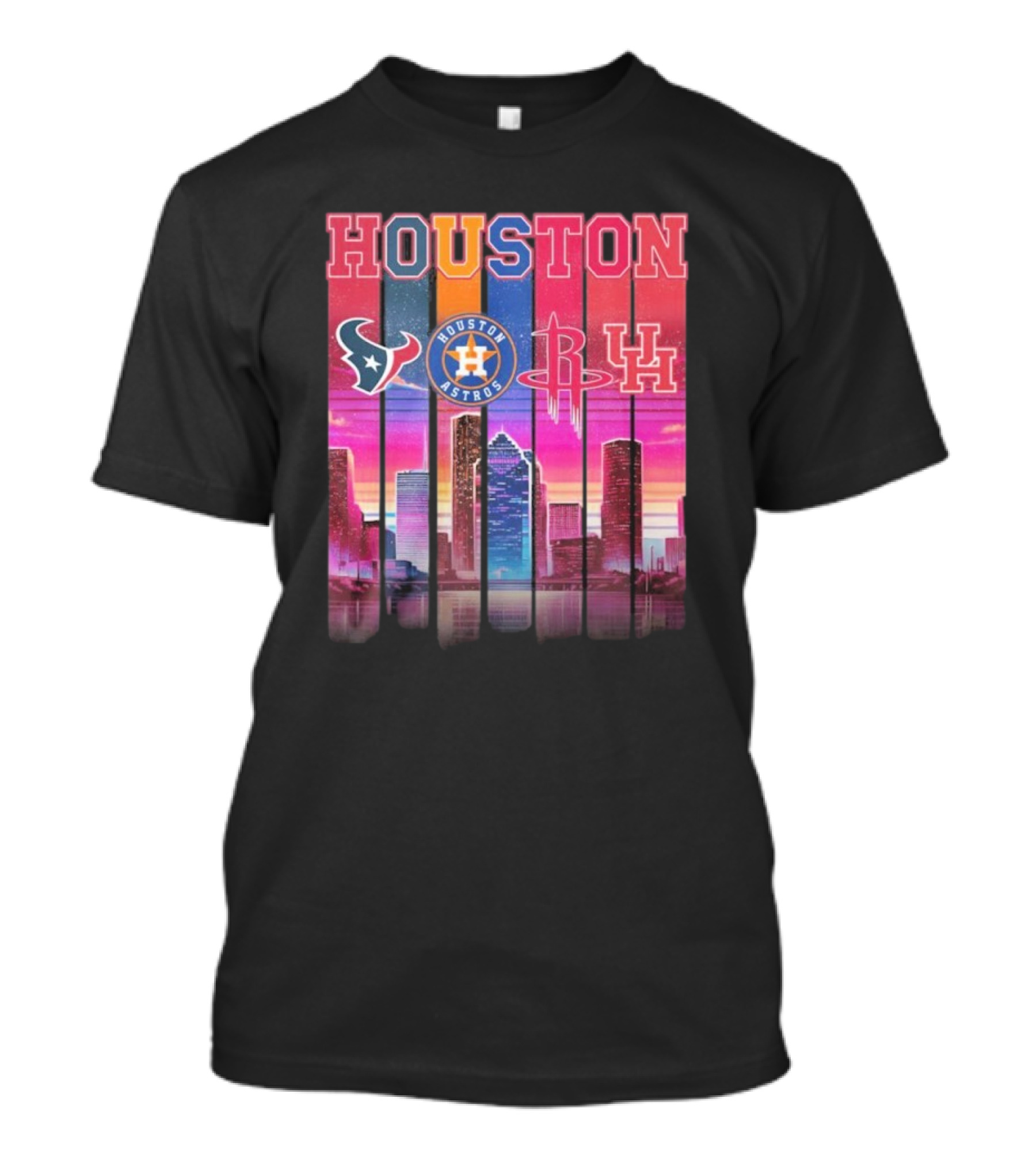 Houston Retro Skyline Texans Astros Rockets And Cougars T-Shirt