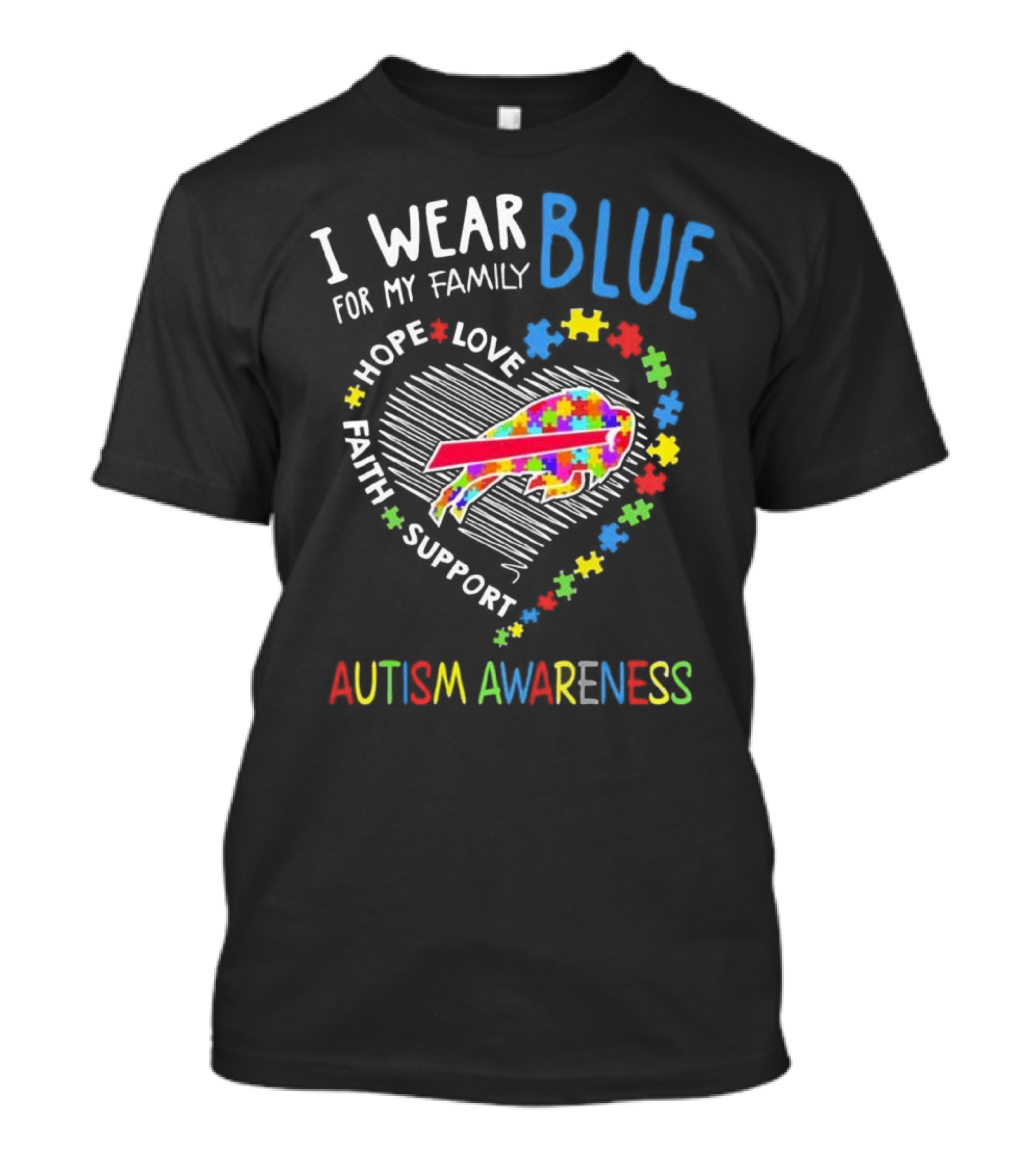 I Wear Blue For My Family Autism Awareness T-Shirt