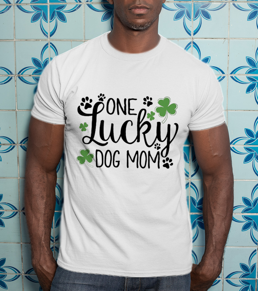 One Lucky Dog Mom With Shamrock And Paw Prints T-Shirt