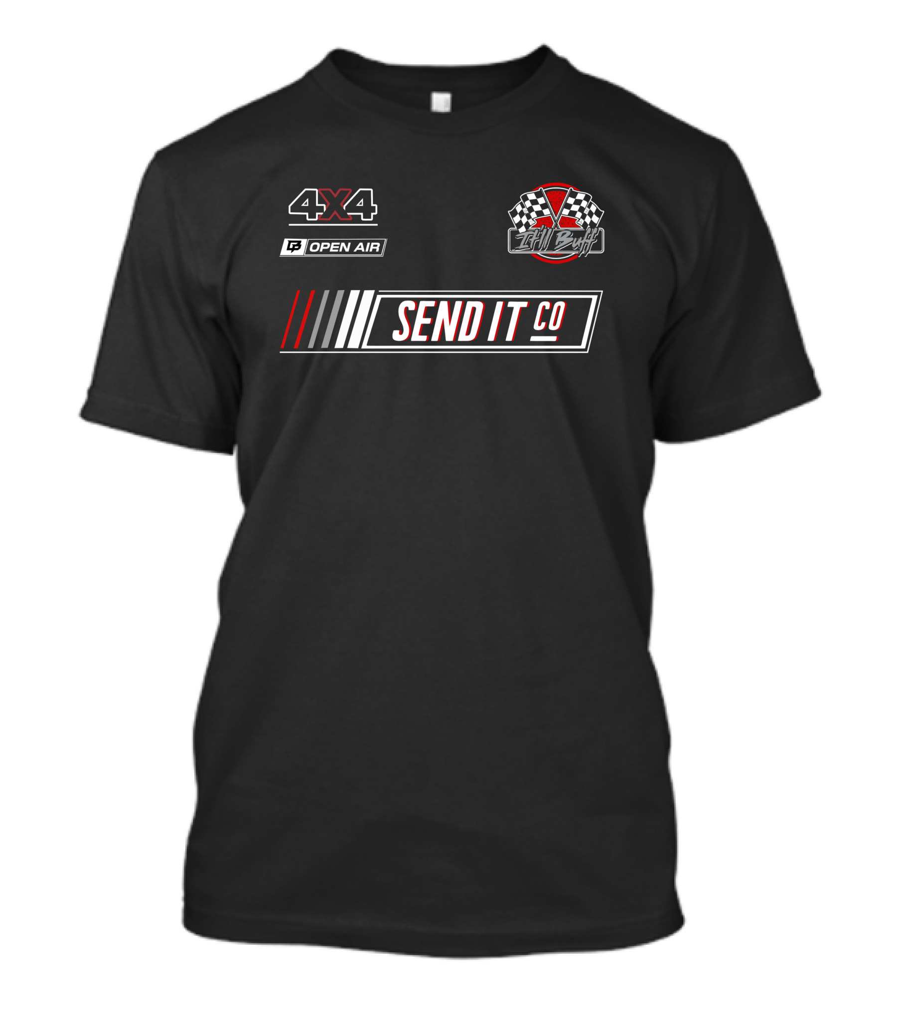 4X4 Open Air It'll Buff Send It Co Racing Checkered Flags T-Shirt
