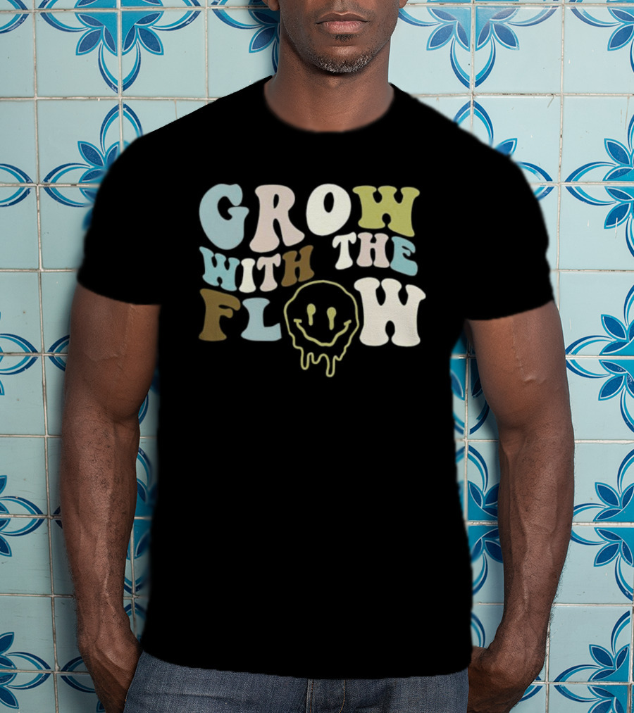 Grow With The Flow Boho Peace Smiley Face T-Shirt