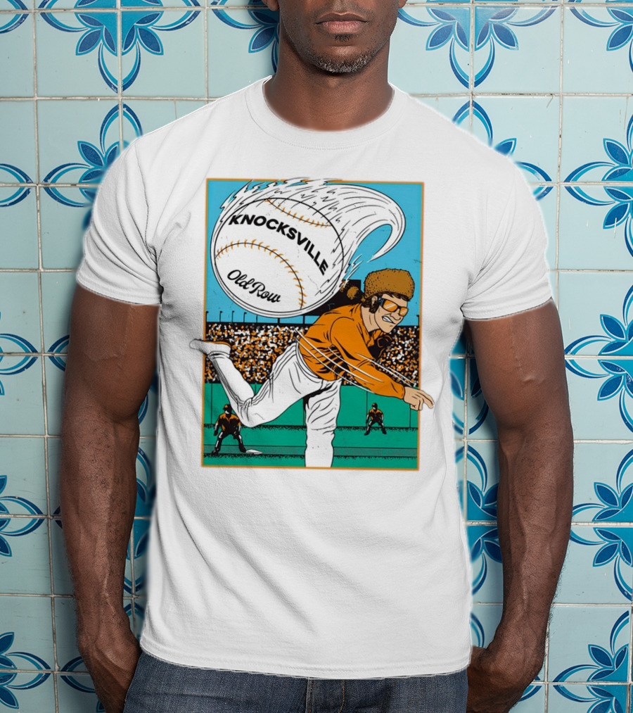 Knocksville Old Row Baseball Pitcher With Swirling Fastball And Spectator Crowd T-Shirt