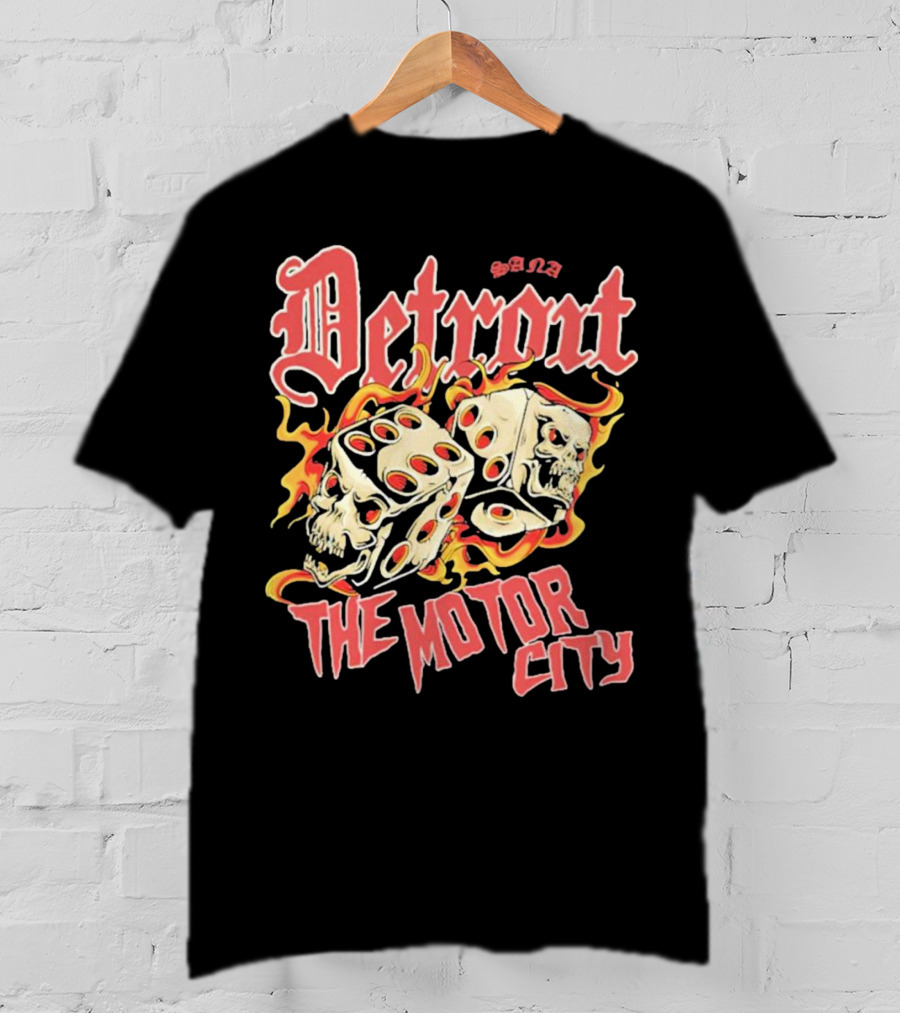Sana Detroit The Motor City Flaming Skull Dice T-Shirt