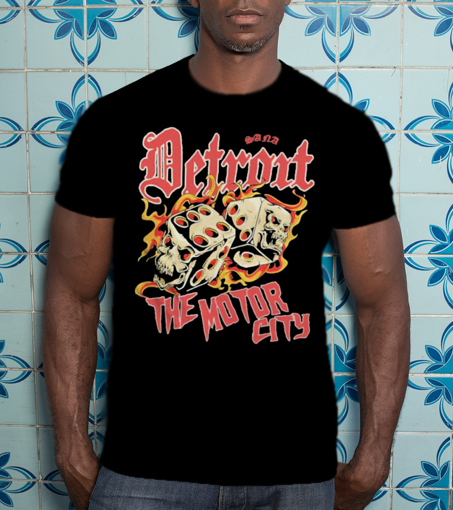 Sana Detroit The Motor City Flaming Skull Dice T-Shirt