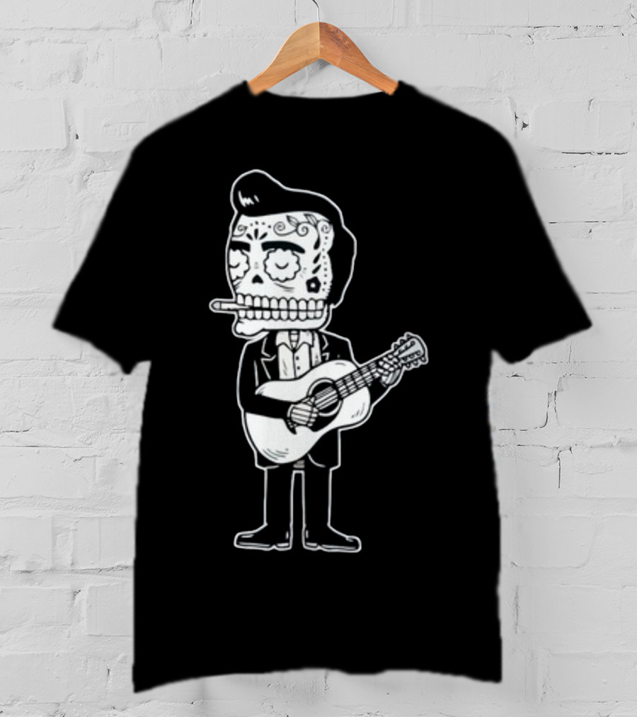 Stephen King Johnny Cash Calavera Gocco Skull Guitarist Figure T-Shirt