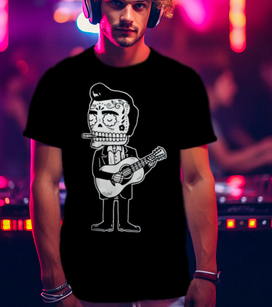 Stephen King Johnny Cash Calavera Gocco Skull Guitarist Figure T-Shirt