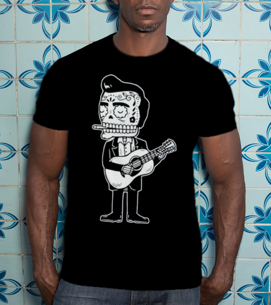 Stephen King Johnny Cash Calavera Gocco Skull Guitarist Figure T-Shirt