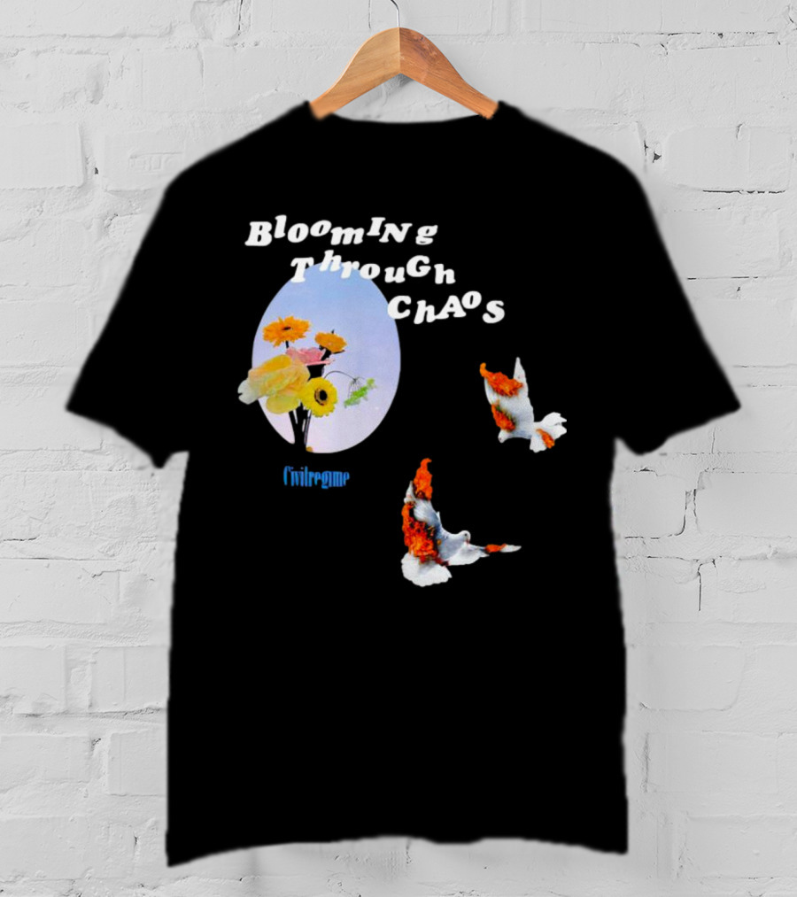 Blooming Through Chaos Civilregime Floral And Bird Motif T-Shirt