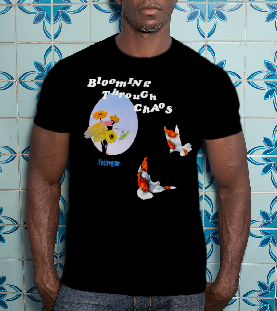 Blooming Through Chaos Civilregime Floral And Bird Motif T-Shirt