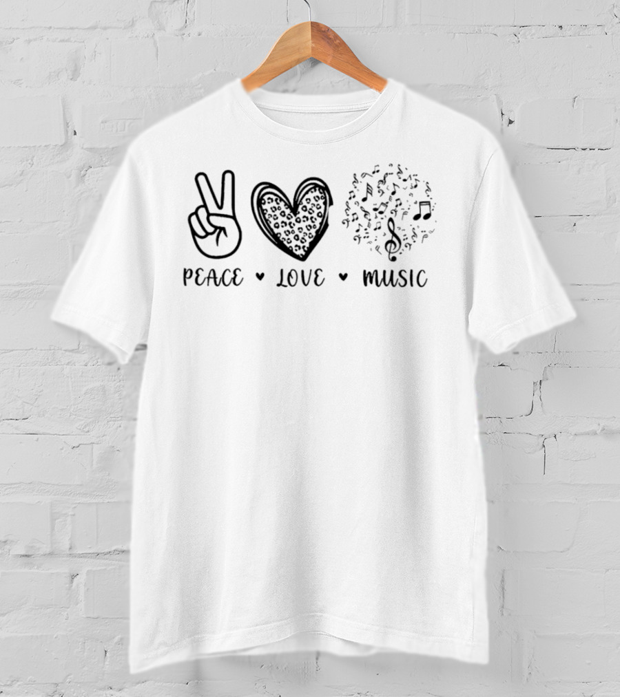Peace Love Music Leopard Heart Musical Notes T-Shirt