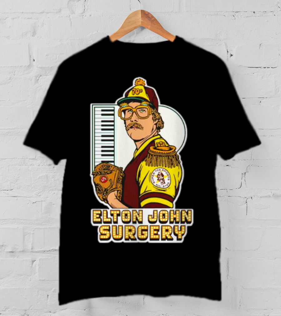 Elton John Surgery Baseball Player Keyboard 70s Patch T-Shirt