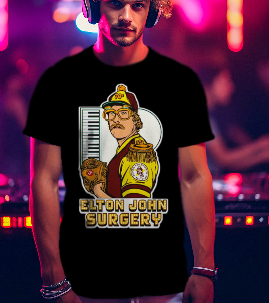 Elton John Surgery Baseball Player Keyboard 70s Patch T-Shirt