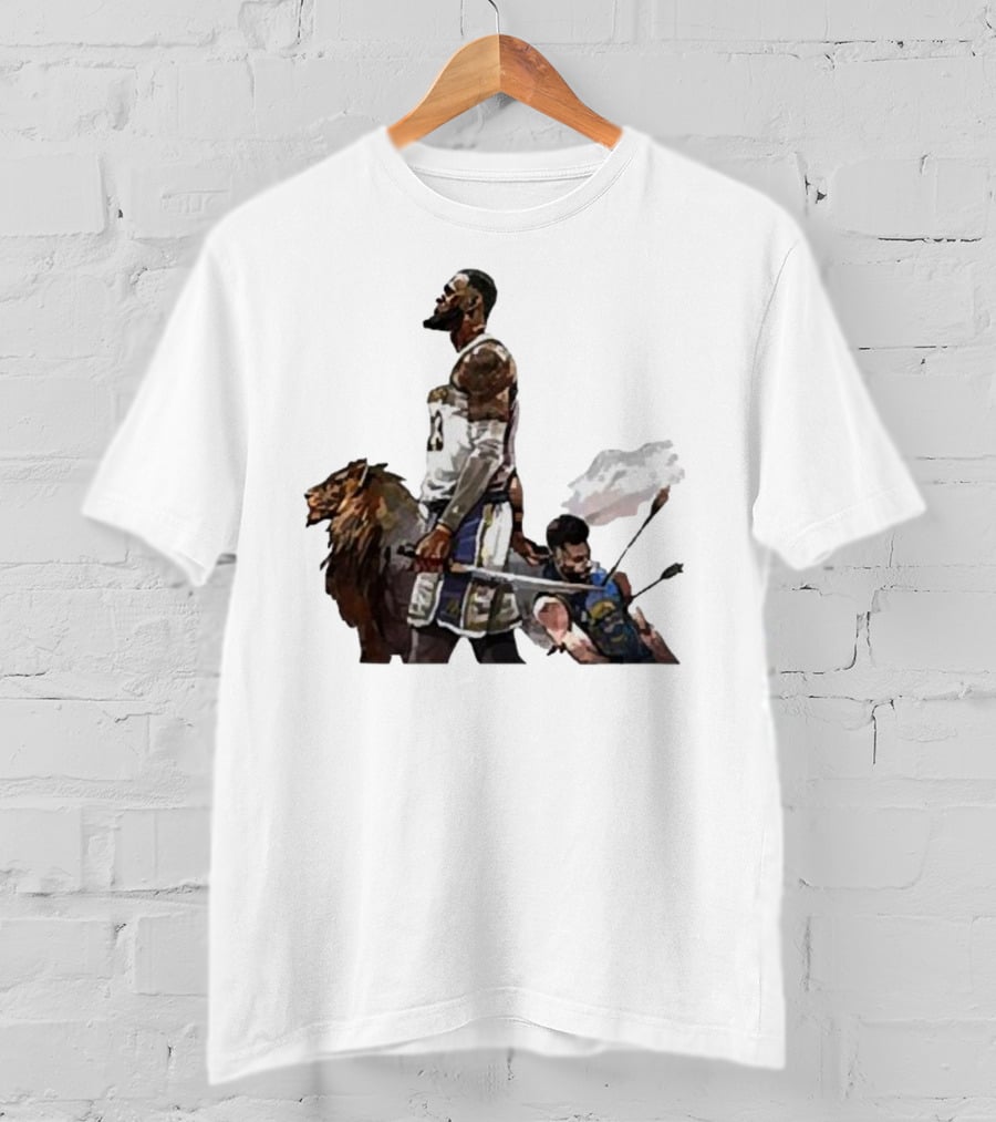 Lebron James Riding Lion Defeats Stephen Curry In Warrior Duel T-Shirt