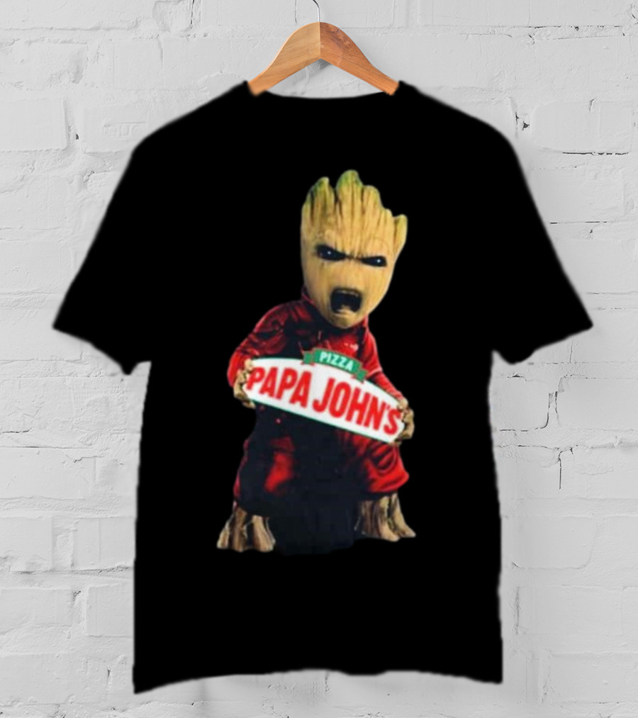 Baby Groot Holding Papa John’s Pizza Sign T-Shirt