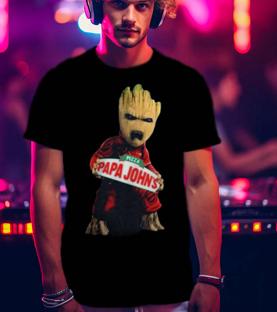 Baby Groot Holding Papa John’s Pizza Sign T-Shirt