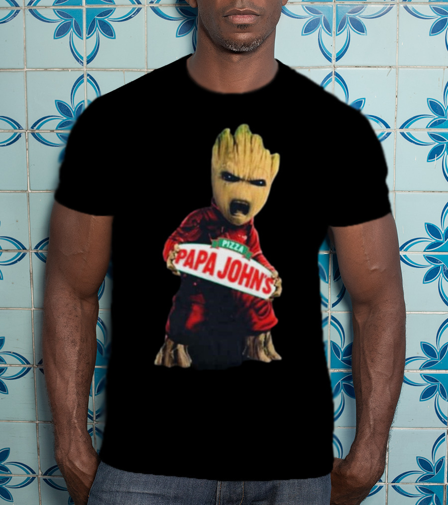 Baby Groot Holding Papa John’s Pizza Sign T-Shirt