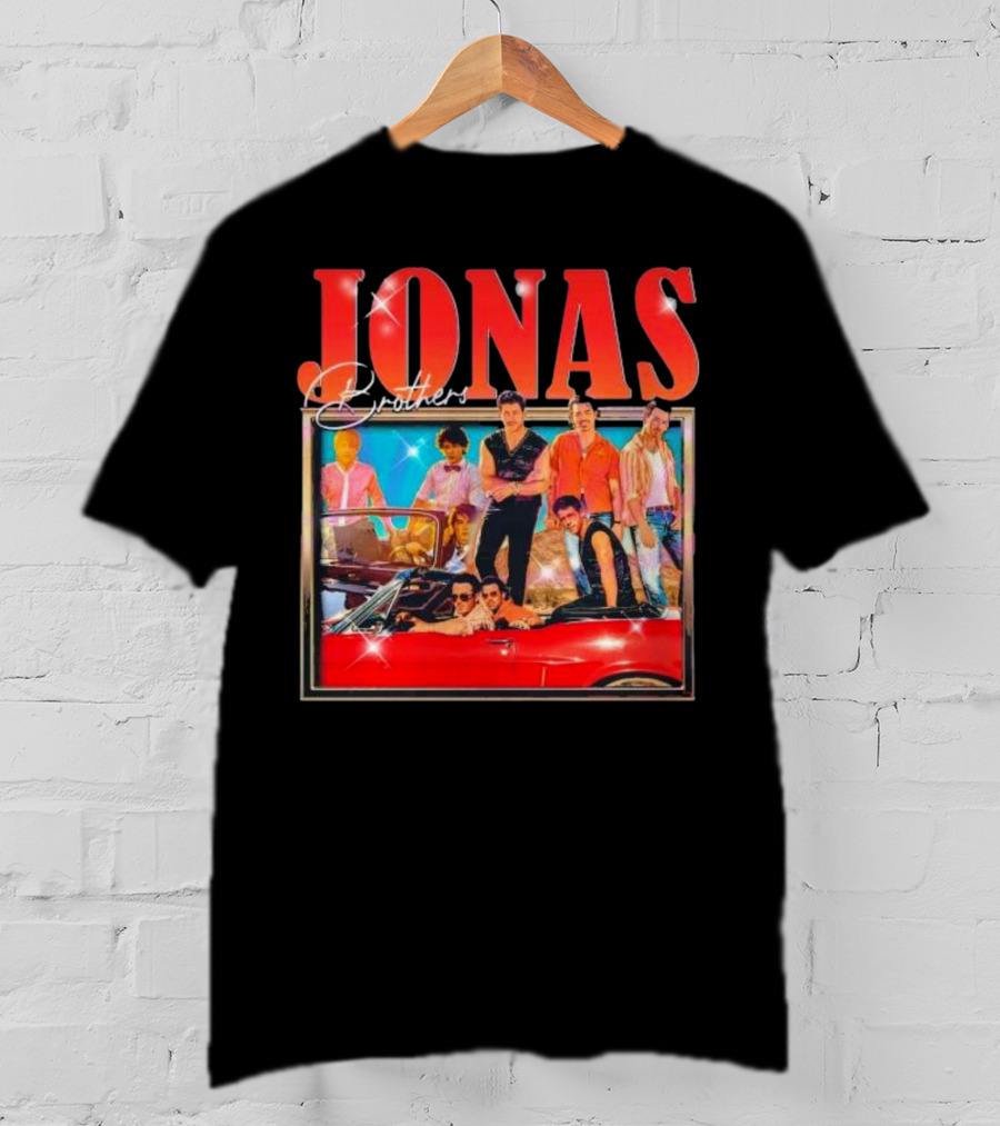 Jonas Brothers Band Retro Group Photo With Red Convertible T-Shirt
