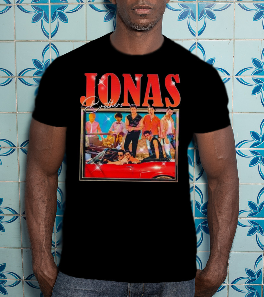 Jonas Brothers Band Retro Group Photo With Red Convertible T-Shirt