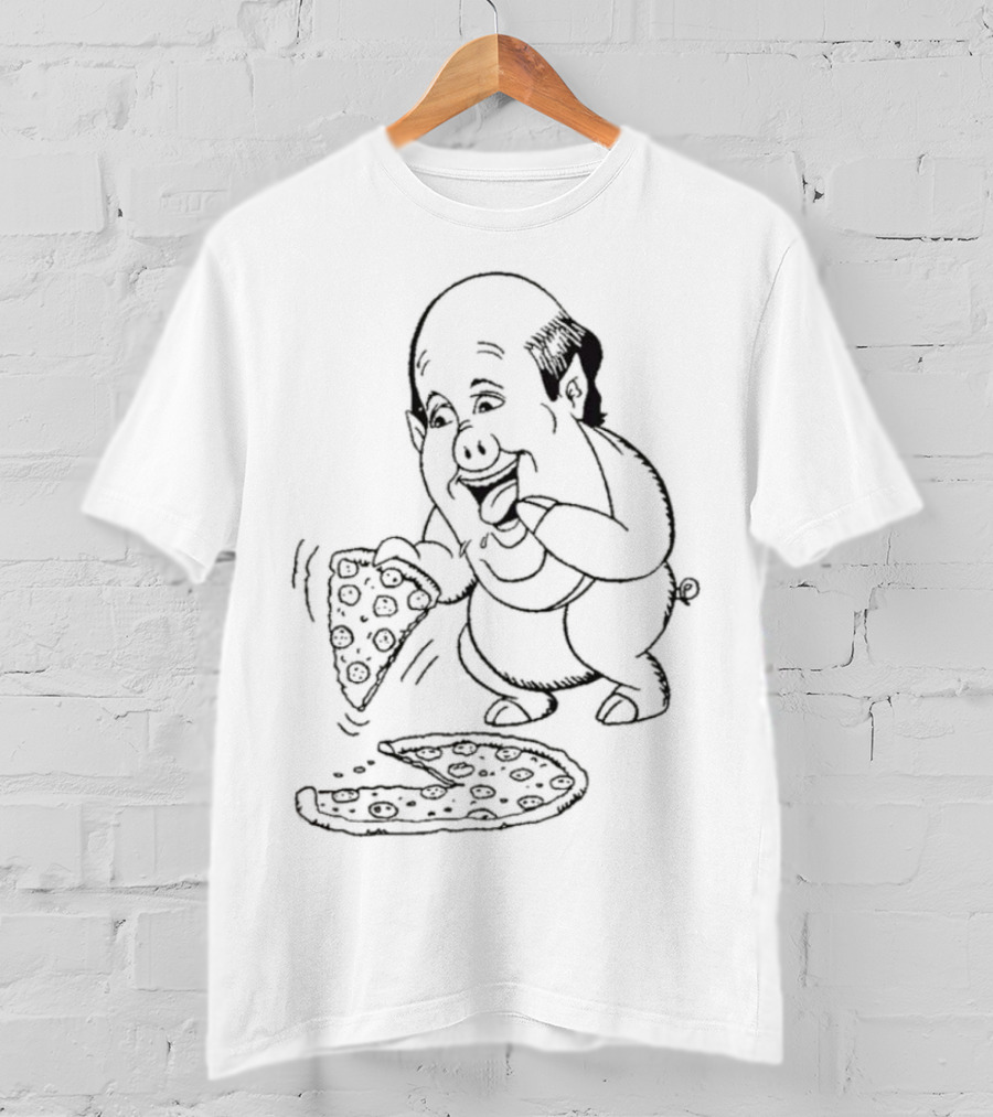Kevin Malone Pig Eating Pizza Caricature T-Shirt
