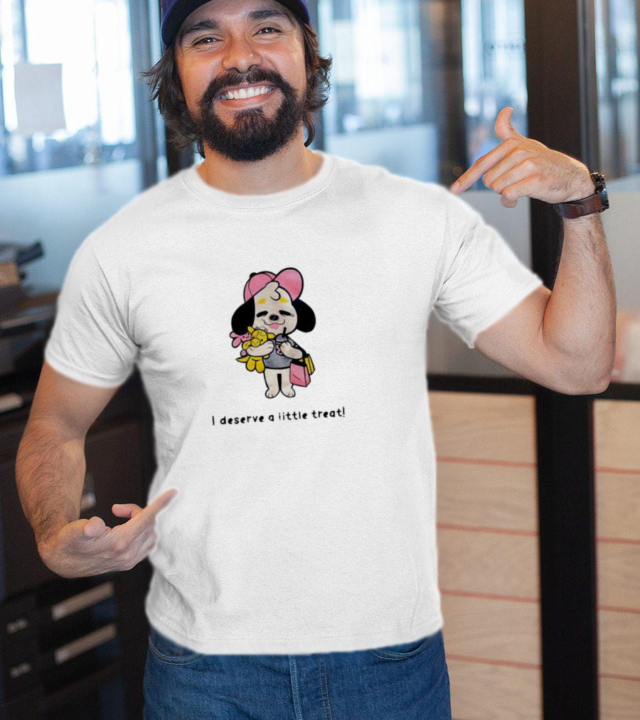 I Deserve A Little Treat Hugging Cute Puppy With Toy And Pink Bag T-Shirt