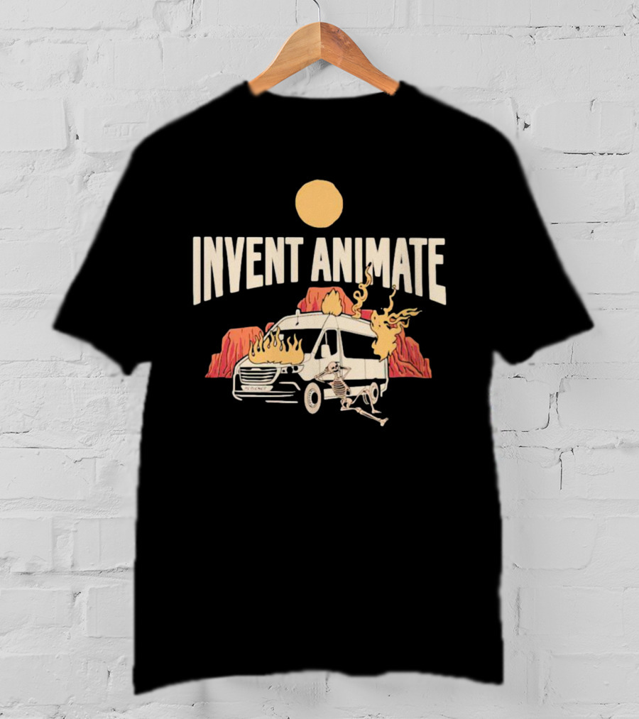 Invent Animate Van Fire Skeleton Desert Sun T-Shirt