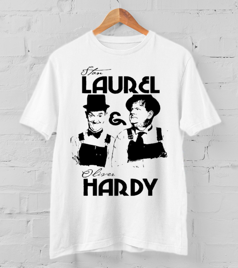 Stan Laurel And Oliver Hardy Black And White Classic Comedy Duo T-Shirt