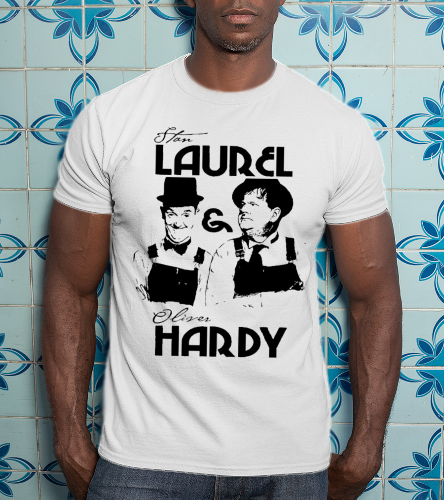 Stan Laurel And Oliver Hardy Black And White Classic Comedy Duo T-Shirt
