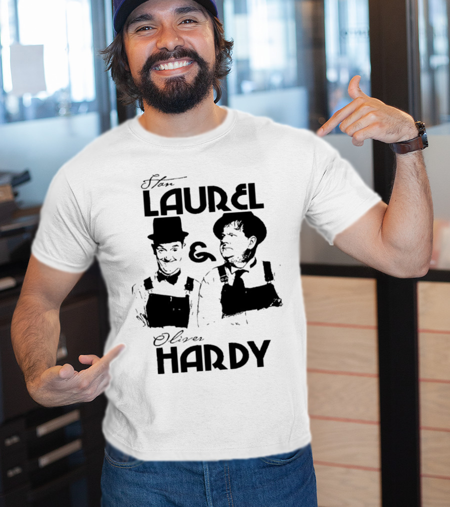 Stan Laurel And Oliver Hardy Black And White Classic Comedy Duo T-Shirt