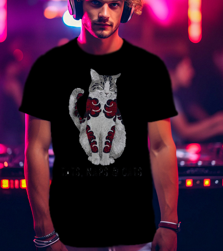 Tats Naps And Cats Inked Feline Charm T-Shirt
