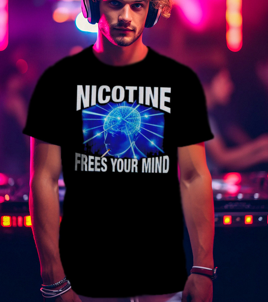Nicotine Frees Your Mind Electric Brain Smoke Effect T-Shirt