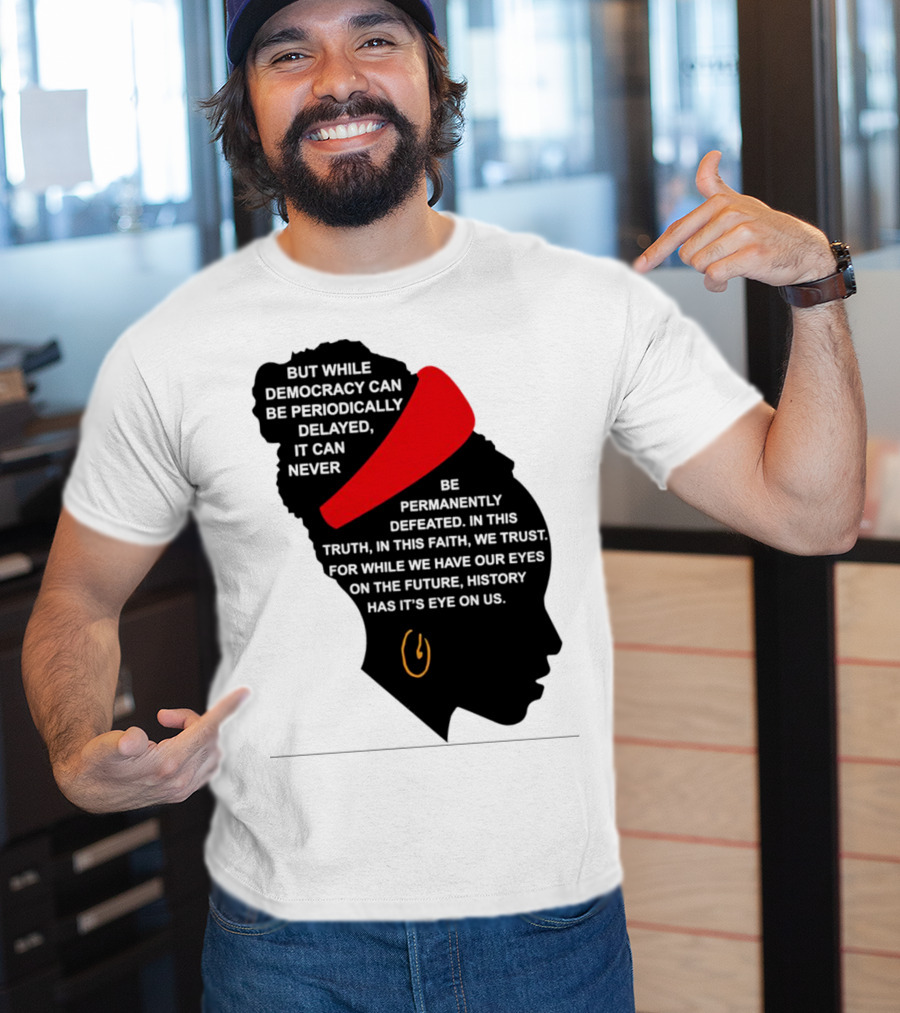 Amanda Gorman Democracy Periodically Delayed Never Permanently Defeated Silhouette With Red Headband T-Shirt