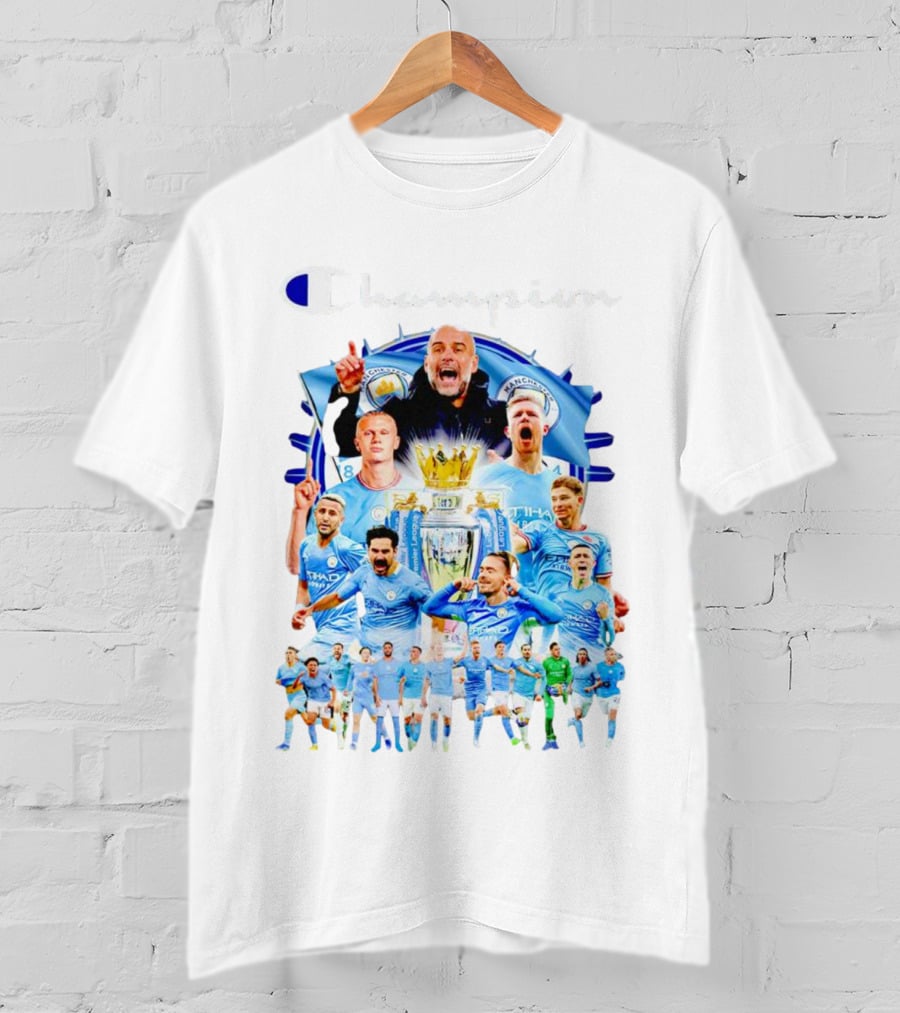 Manchester City Champion Team Celebration With Trophy And Players T-Shirt