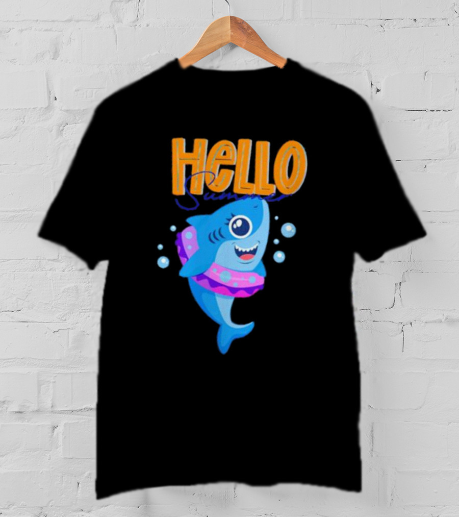 Hello Summer Shark With Swim Ring And Bubbles T-Shirt