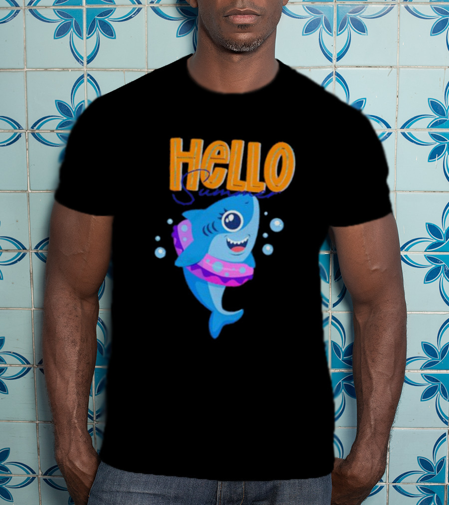 Hello Summer Shark With Swim Ring And Bubbles T-Shirt