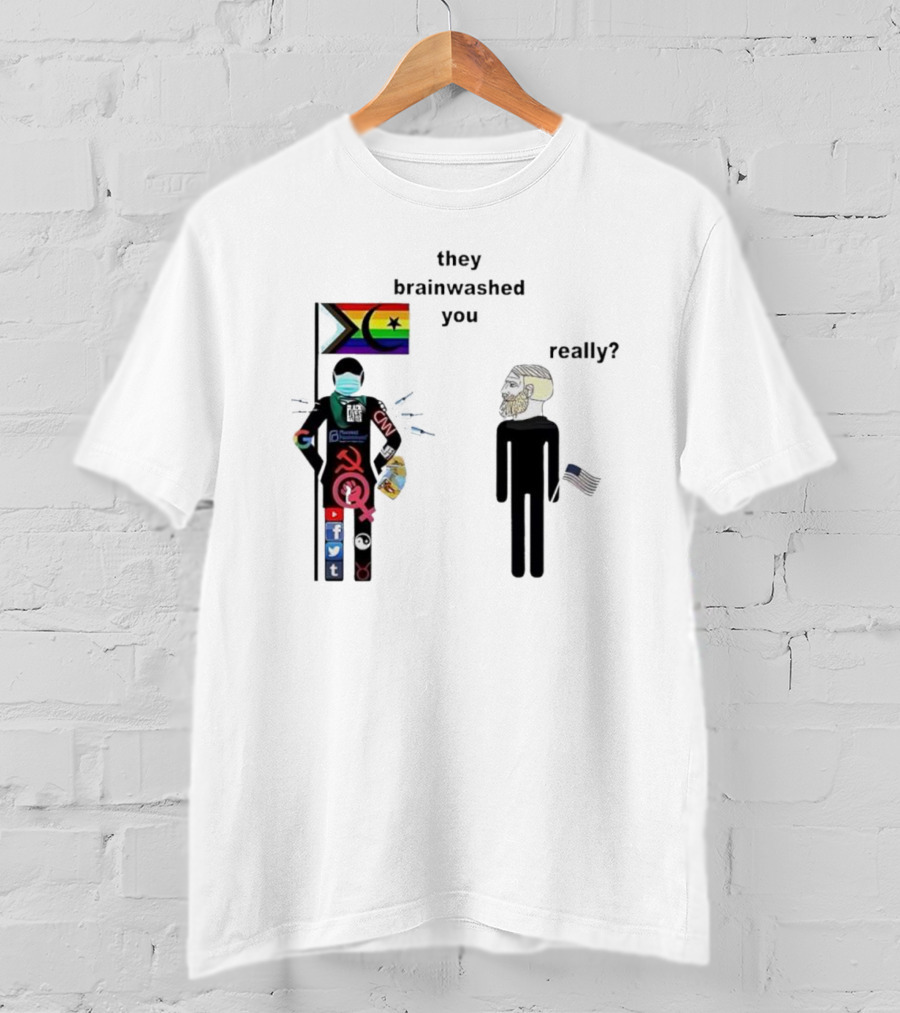 They Brainwashed You Really Pride Flag Antifa Mask CNN Social Media Logos American Flag T-Shirt