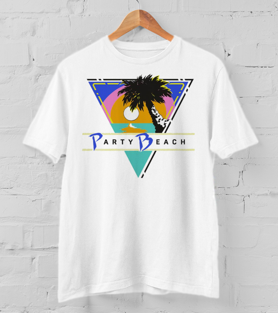 Party Beach Sunset Palm Tree Retro Triangle T-Shirt