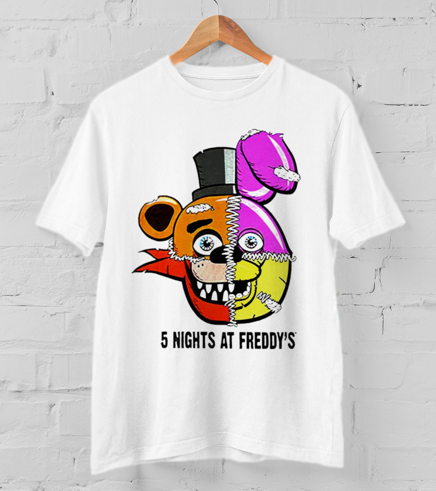 Five Nights At Freddy's Colorful Split Face Patchwork Freddy And Bonnie T-Shirt