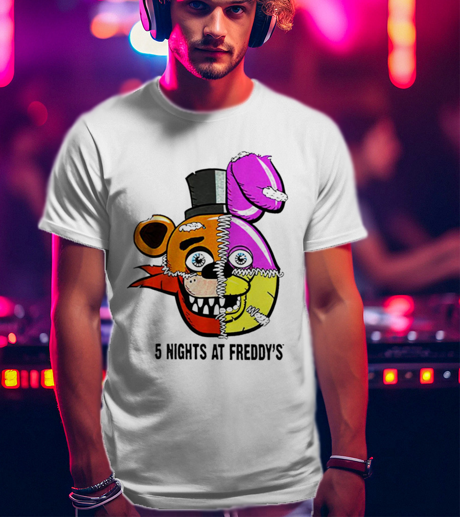 Five Nights At Freddy's Colorful Split Face Patchwork Freddy And Bonnie T-Shirt