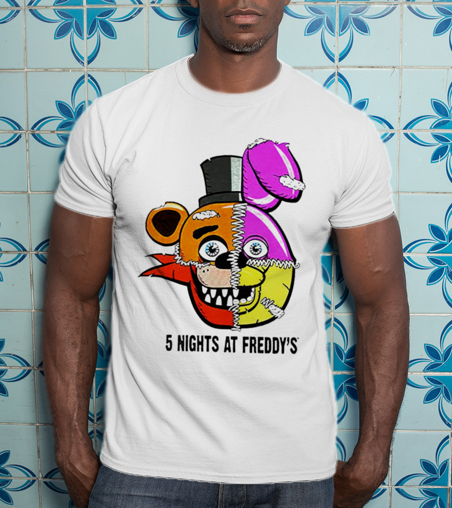Five Nights At Freddy's Colorful Split Face Patchwork Freddy And Bonnie T-Shirt