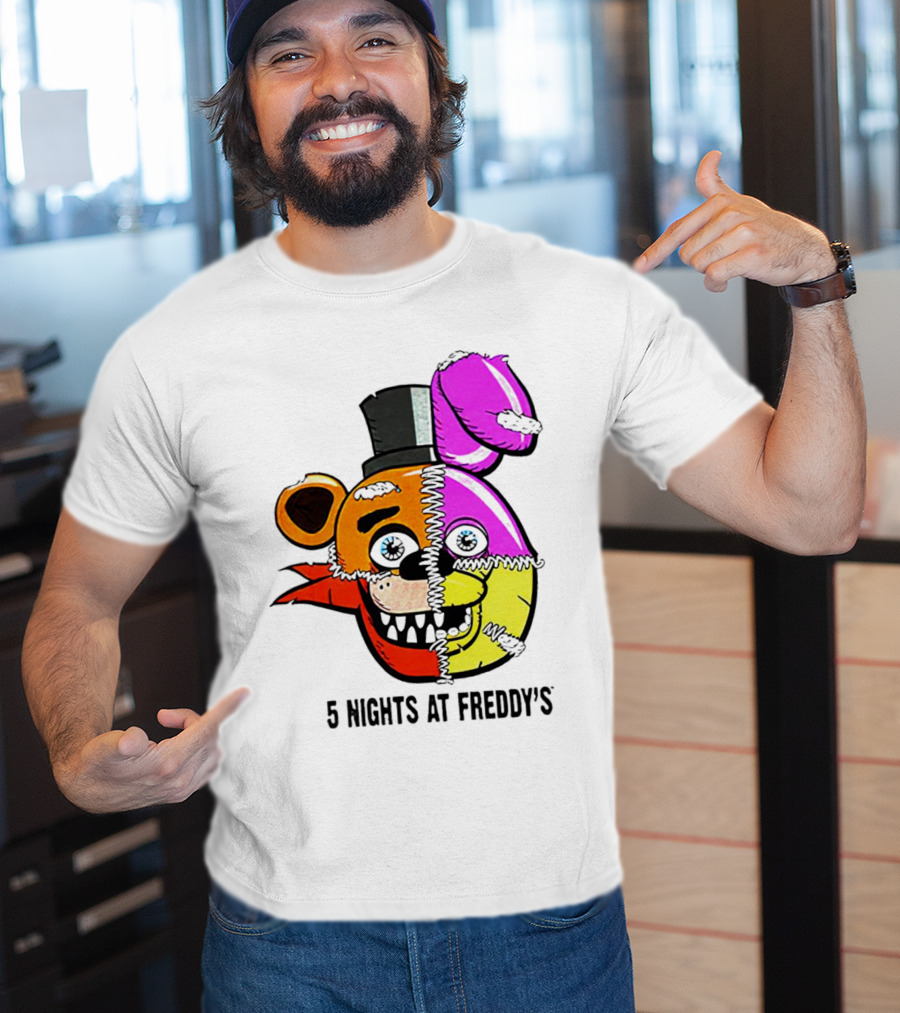 Five Nights At Freddy's Colorful Split Face Patchwork Freddy And Bonnie T-Shirt
