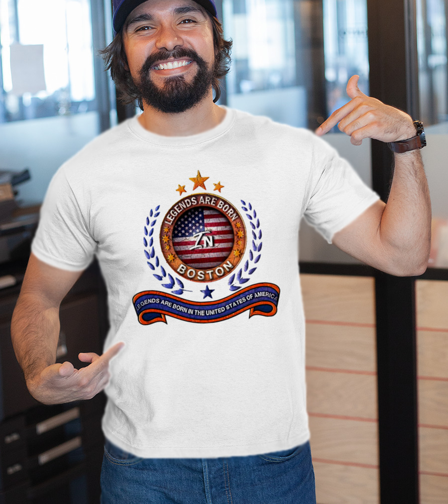 Legends Are Born Boston Massachusetts USA Flag ZN Iconic Stars And Blue Laurel Wreath T-Shirt