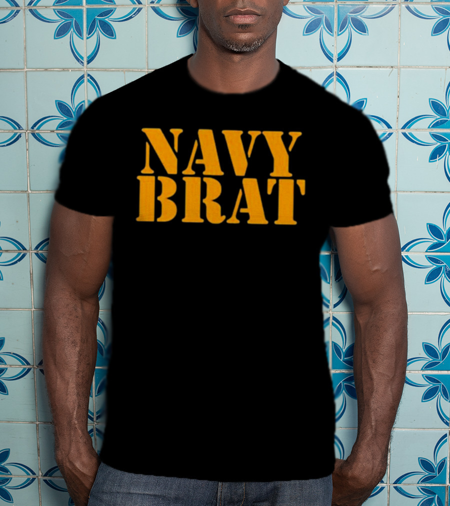 Navy Brat Vintage Military Style Text Bold Yellow Font T-Shirt